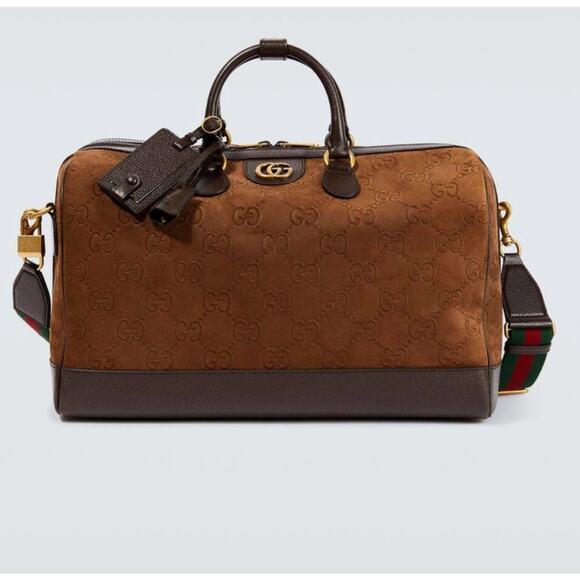 GUCCI LIMITED EDITION Gucci GG Suede Duffle Bag brown 19.7"W x 12.6"H x 10.6"D - Picture 1 of 9
